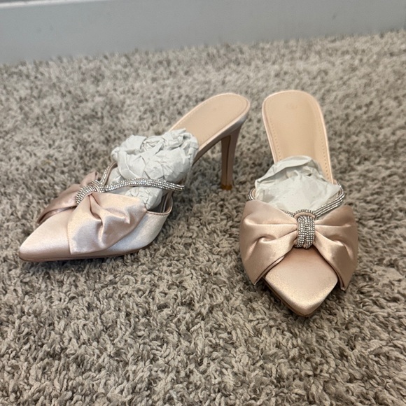 NWT Coutgo Womens Bow Heels Mules Pointed Closed Toe Sandals - Picture 3 of 9